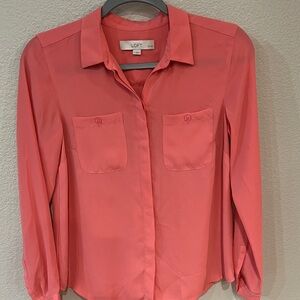 LOFT Coral Button-Up Blouse